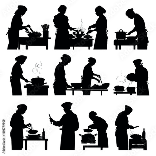 vector illustration of cooking silhouette set, Black & White silhouette set