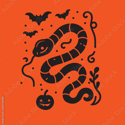 HALLOWEEN snake with Halloween  bat