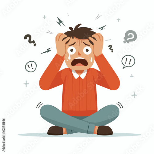 vector image of a panicked and scared person