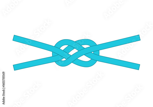 A simple vector illustration of a cyan figure-eight knot, symbolizing connection, security, and strength.