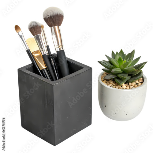 Concrete Makeup Brush Holder and Succulent Planter Set