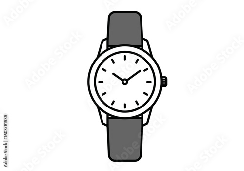 A classic analog wristwatch illustration with a simple strap. Minimalist icon for timekeeping, appointments, and lifestyle concepts.