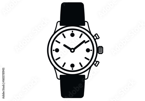 Minimalist wristwatch icon representing the concept of time management and punctuality. Classic analog watch illustration.