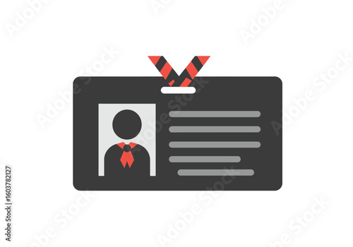 Modern flat icon of a personal identification card with a lanyard, representing corporate identity and security access