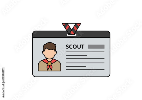 Scout identification card vector icon with a photo of a boy in uniform. Youth organization membership and credentials badge.
