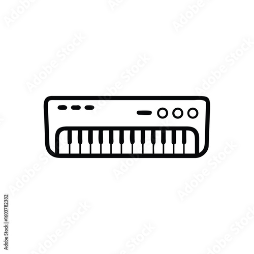 Minimalist Line Art Illustration of a Keyboard Synthesizer with Simple Design