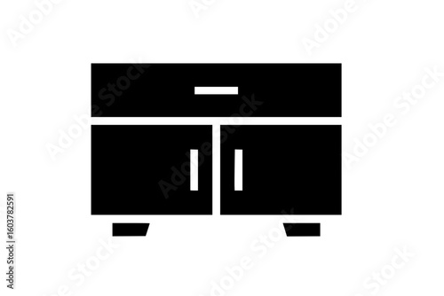 Household cabinet illustration in black silhouette