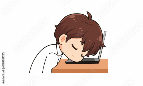 cute businessman is under stress with headache cartoon illustration