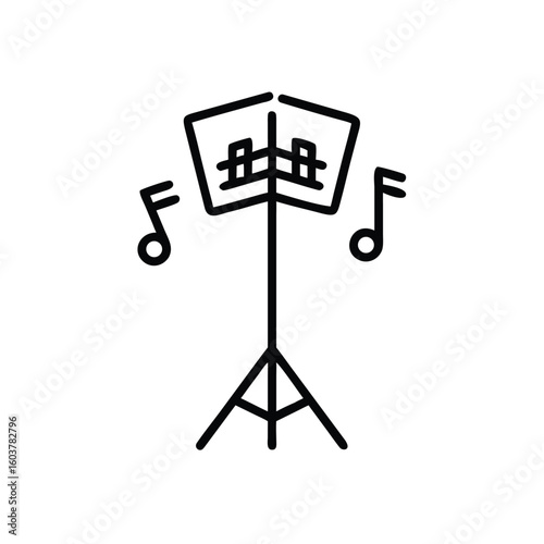 Minimalist Line Art of a Music Stand with Sheet Music Vector Illustration