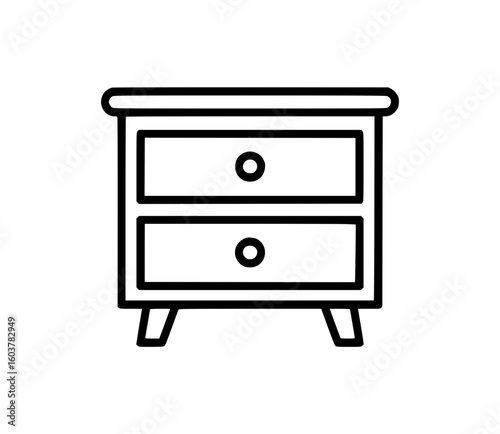 Line art illustration of a two drawer nightstand