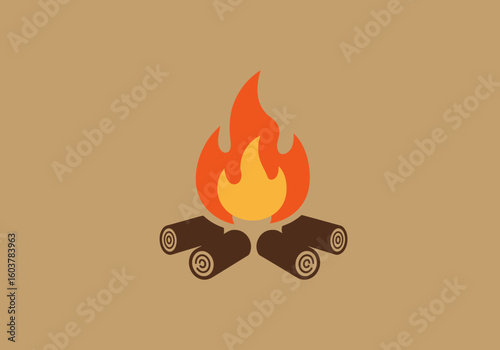 Stylized bonfire illustration on a solid background. A symbol of warmth, camping, and outdoor recreation.