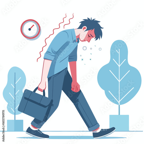 vector image of a person walking tiredly 