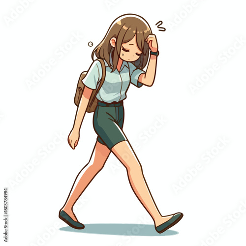 vector image of a person walking tiredly 