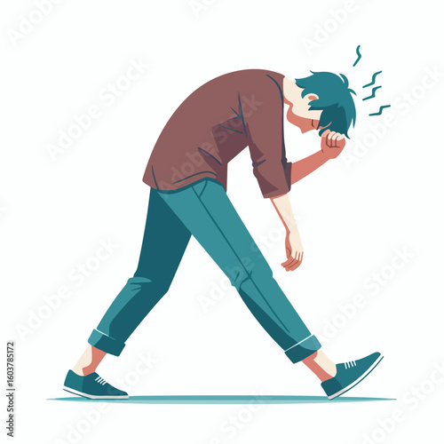 vector image of a person walking tiredly 