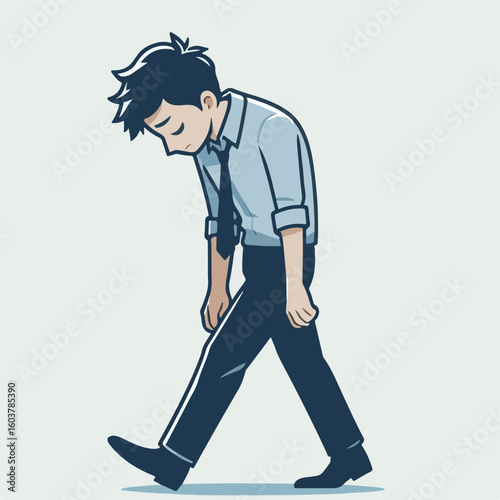 vector image of a person walking tiredly 