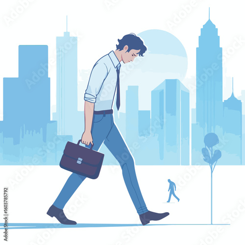 vector image of a person walking tiredly 