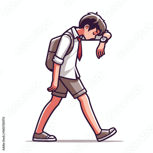 vector image of a person walking tiredly 