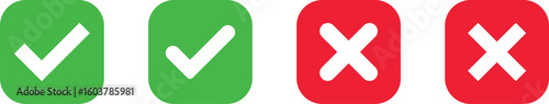 approved icons set. right and wrong buttons. Correct or incorrect vote choice symbol. accept checkmark icons. tick box and  cross symbol
