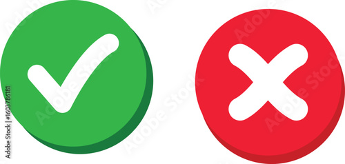 Check mark icons button set. yes or no checkmark sign. Check box icon with right and wrong buttons. tick box and cross symbol