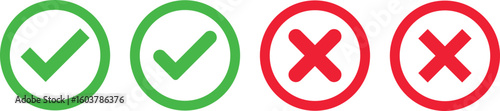 approved icons set. right and wrong buttons. Correct or incorrect vote choice symbol. accept checkmark icons. tick box and  cross symbol

