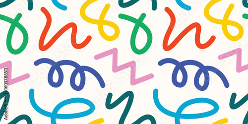 doodle seamless pattern fun colorful line elements. Creative color childish minimalist style. background pattern for children. trendy design with basic bright shapes.