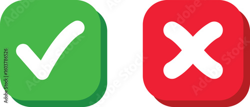 Check mark icons button set. yes or no checkmark sign. Check box icon with right and wrong buttons. tick box and cross symbol