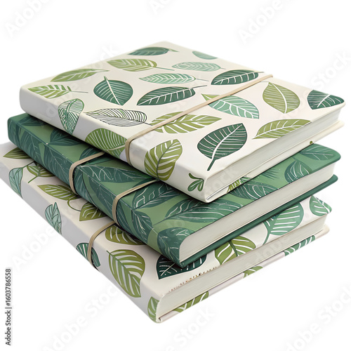 Stack of Three Notebooks with Tropical Leaf Designs