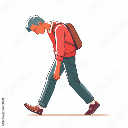 vector image of a person walking tiredly 