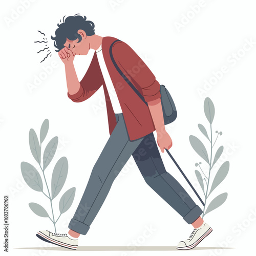 vector image of a person walking tiredly 