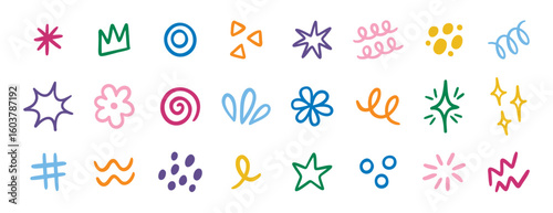 Hand drawn doodle elements set cute line art decorative design