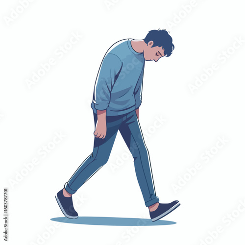 vector image of a person walking tiredly 