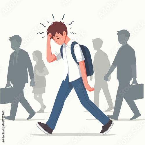 vector image of a person walking tiredly 