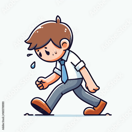 vector image of a person walking tiredly 