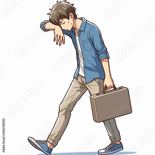 vector image of a person walking tiredly 