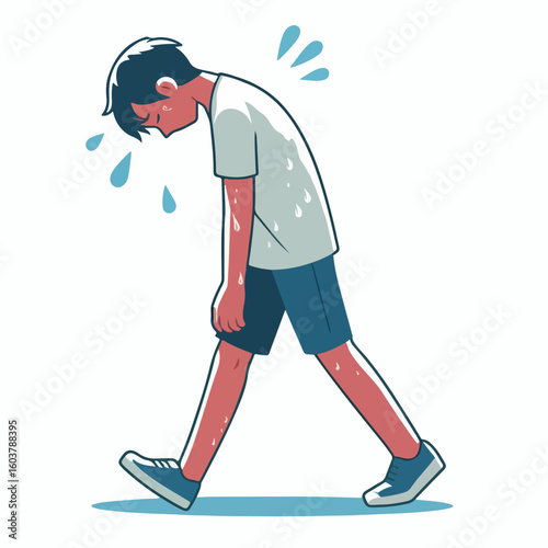 vector image of a person walking tiredly 