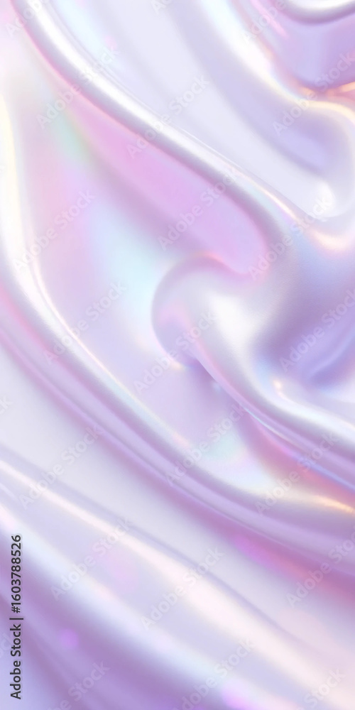 Obraz premium Abstract holographic flowing liquid texture in pastel pink, violet, and mint colors with fluid curves, light reflection, and dreamy gradients for luxury branding and modern design themes