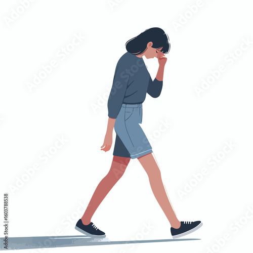 vector image of a person walking tiredly 