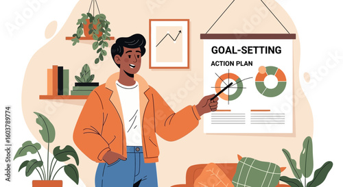 Presentation Of Goal Setting Action Plan With Statistics And Analysis