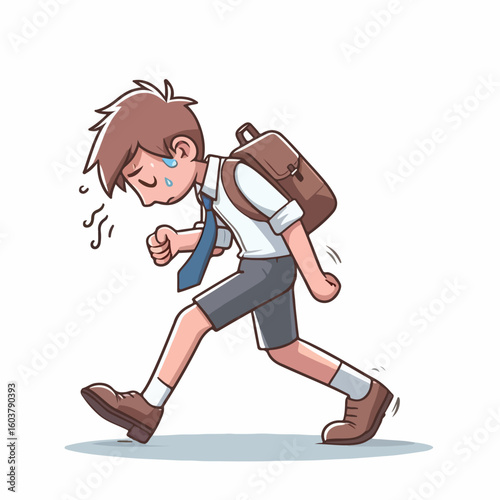vector image of a person walking tiredly 