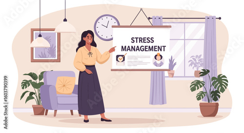 Woman Presenting On Stress Management Techniques For Better Wellbeing