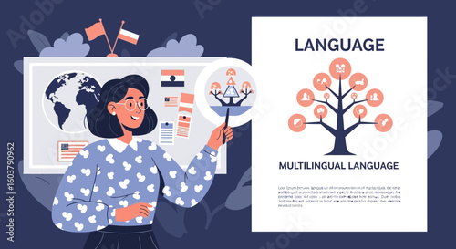 Multilingual Education Instructor Explaining World Languages Diversity