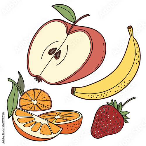 Vibrant assortment of fresh fruits on a clean white background