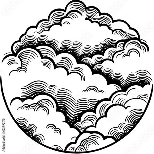 cloudscape (linocut style)