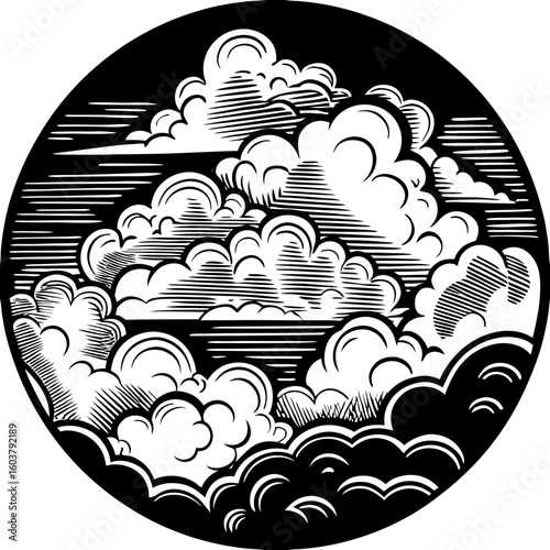 cloudscape (linocut style)