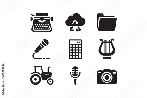 Black Icons Collection: Music, Office, Technology & Agriculture