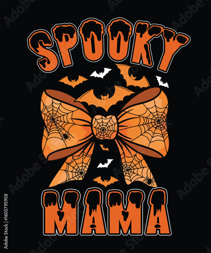 Spooky Mama Halloween Bow SVG Design with Bats and Spider Webs for Moms