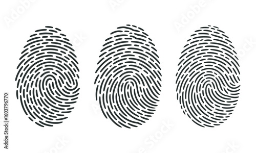 Set of fingerprint lock icons in vector format. Security and privacy logos featuring biometric authentication symbols. Ideal for digital protection, cybersecurity, and secure access design projects.