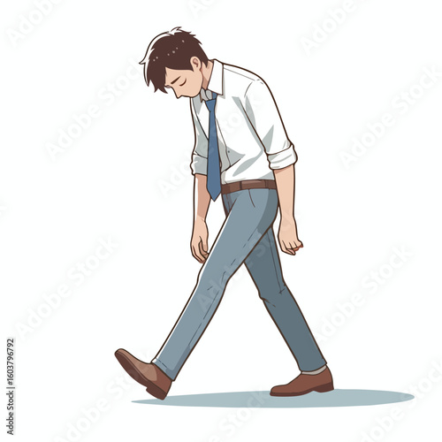 vector image of a person walking tiredly 