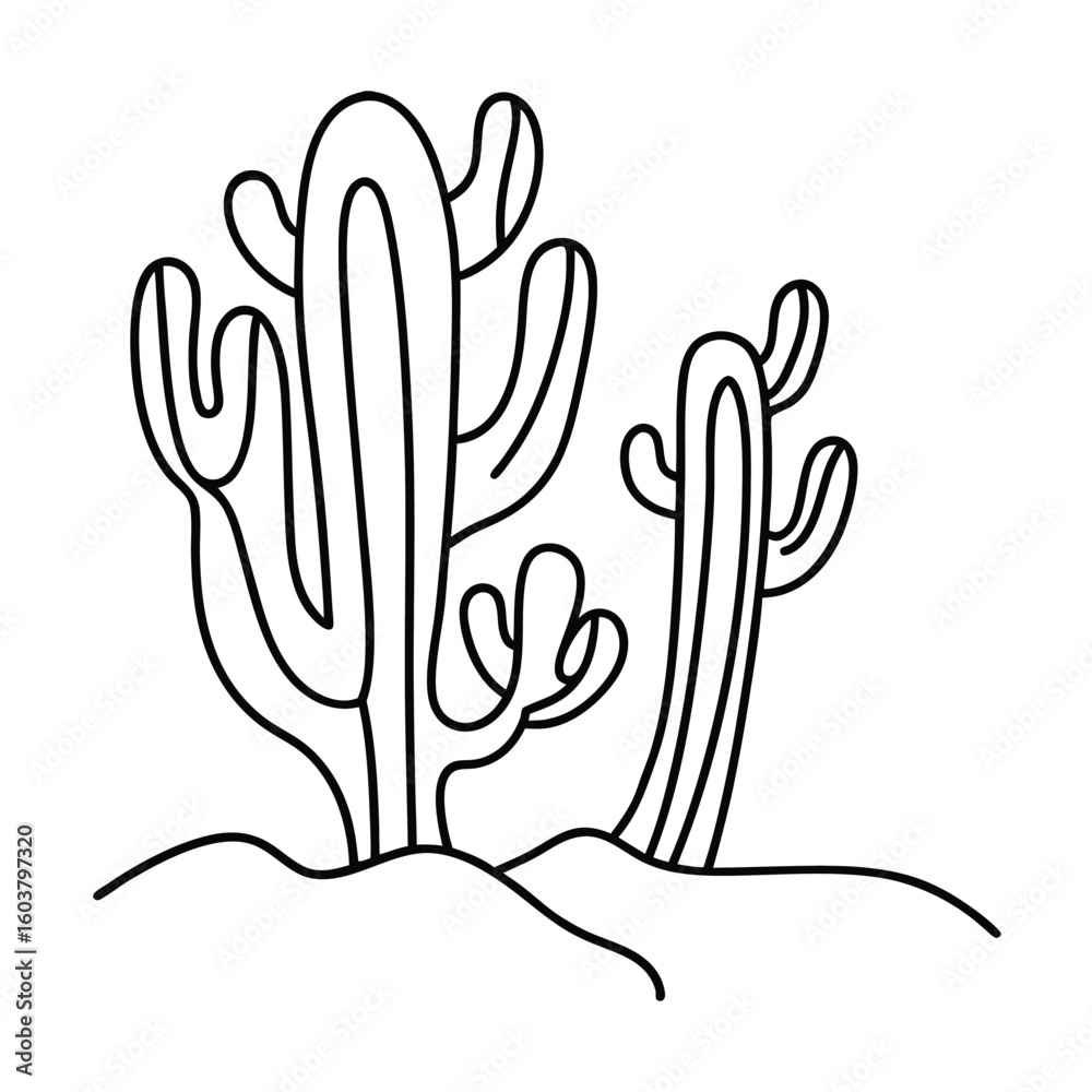 Fototapeta premium Desert cacti plants growing in sand dunes vector