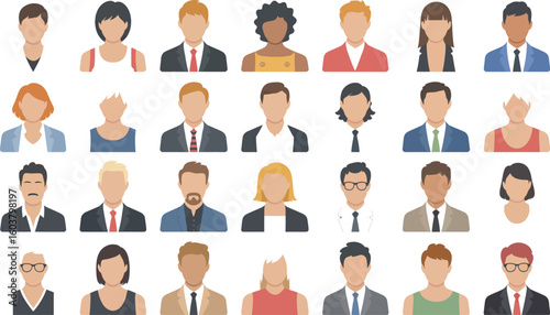 Diverse collection of faceless profile avatars representing people in professional settings